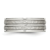 Stainless Steel Polished Hammered and Grooved 8mm Band Ring 8.5 Size
