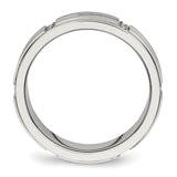 Stainless Steel Brushed and Polished Grooved/Ridged Edge CZ Ring 10 Size