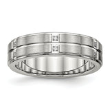 Stainless Steel Brushed and Polished Grooved/Ridged Edge CZ Ring 10 Size