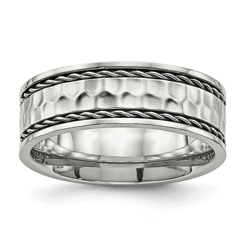 Stainless Steel Polished Hammered Comfort Back Ring 8 Size