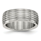 Stainless Steel Polished Grooved Ring 11 Size