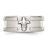 Stainless Steel Fleur de lis 10mm Brushed & Polished Band Ring 11 Size