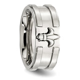 Stainless Steel Fleur de lis 10mm Brushed & Polished Band Ring 11 Size