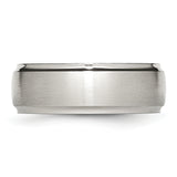 Stainless Steel Ridged Edge 8mm Brushed and Polished Band Ring 10 Size