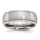 Stainless Steel Ridged Edge 8mm Brushed and Polished Band Ring 10 Size