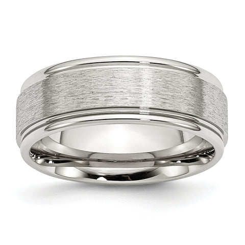 Stainless Steel Grooved Edge 8mm Brushed and Polished Band Ring 12 Size