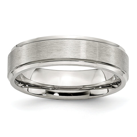 Stainless Steel Grooved Edge 6mm Brushed and Polished Band Ring 11 Size