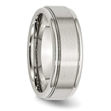 Stainless Steel Ridged Edge 8mm Brushed and Polished Band Ring 13.5 Size