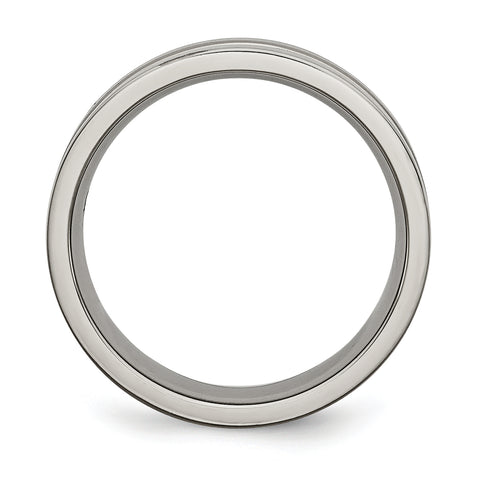 Titanium Grooved 6mm Brushed and Polished Band Ring 10 Size