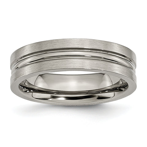 Titanium Grooved 6mm Brushed and Polished Band Ring 10 Size