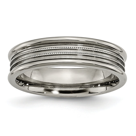 Titanium Grooved and Beaded 6mm Polished Band Ring 13 Size