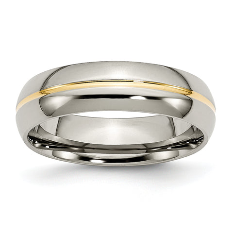Titanium Yellow IP-plated Grooved 6mm Polished Band Ring 13.5 Size