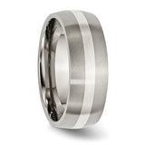 Titanium Sterling Silver Inlay 8mm Brushed Band Ring 10.5 Size