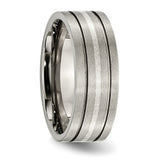 Titanium Grooved Sterling Silver Inlay 8mm Brushed Band Ring 8.5 Size