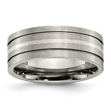 Titanium Grooved Sterling Silver Inlay 8mm Brushed Band Ring 7.5 Size