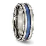 Titanium with Blue Triple Groove 8mm Polished Band Ring 8 Size