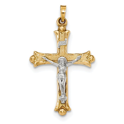 14k Two-Tone Textured and Polished INRI Crucifix Pendant XR1492 - shirin-diamonds