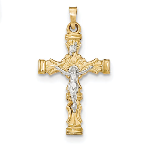 14K Two-tone Brushed and Polished Latin Crucifix Pendant XR1498 - shirin-diamonds