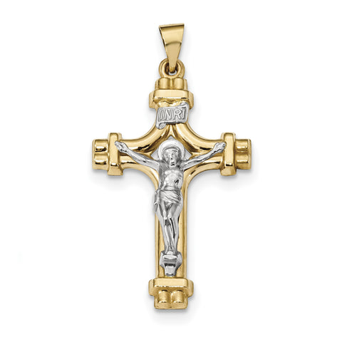 14k Two-tone Polished INRI Crucifix Pendant XR1641 - shirin-diamonds