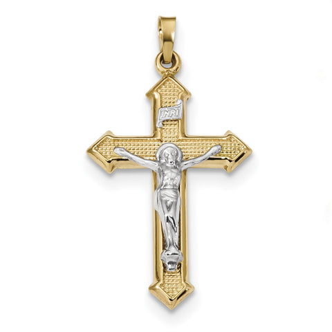 14k Two-tone Polished and Textured INRI Crucifix Pendant XR1659 - shirin-diamonds