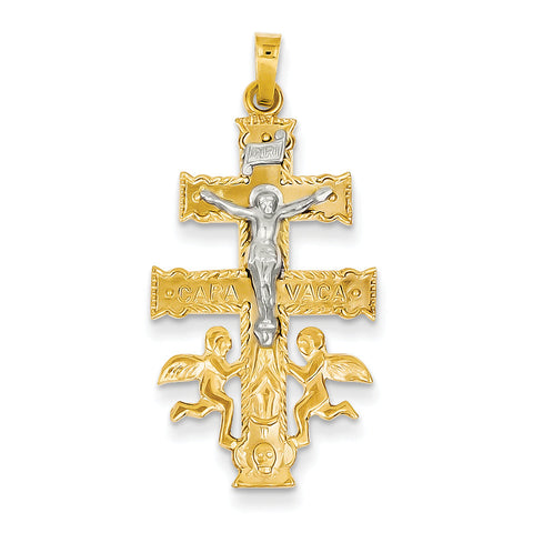 14k Two-tone Cara Vaca Crucifix Pendant XR282 - shirin-diamonds