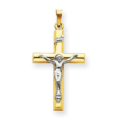 14k Two-tone INRI Hollow Crucifix Pendant XR298 - shirin-diamonds