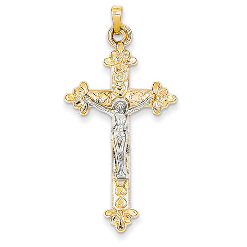 14k Two-tone INRI Hollow Crucifix Pendant XR306 - shirin-diamonds